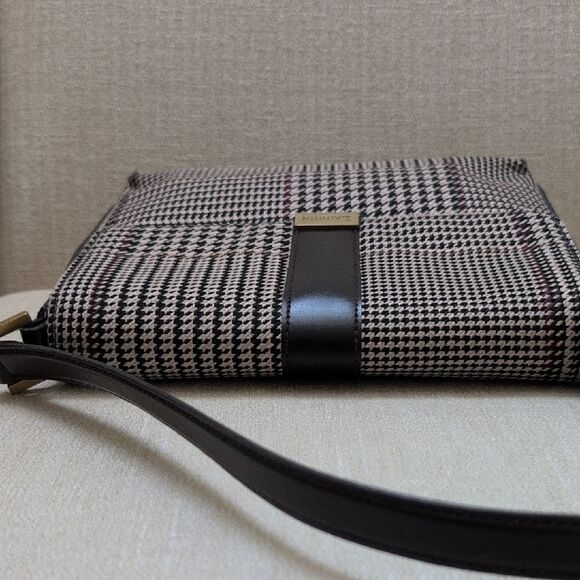 Lauren Ralph Lauren Houndstooth Brown Leather Shoulder Bag Y2K Preppy Vintage - Picture 10 of 14